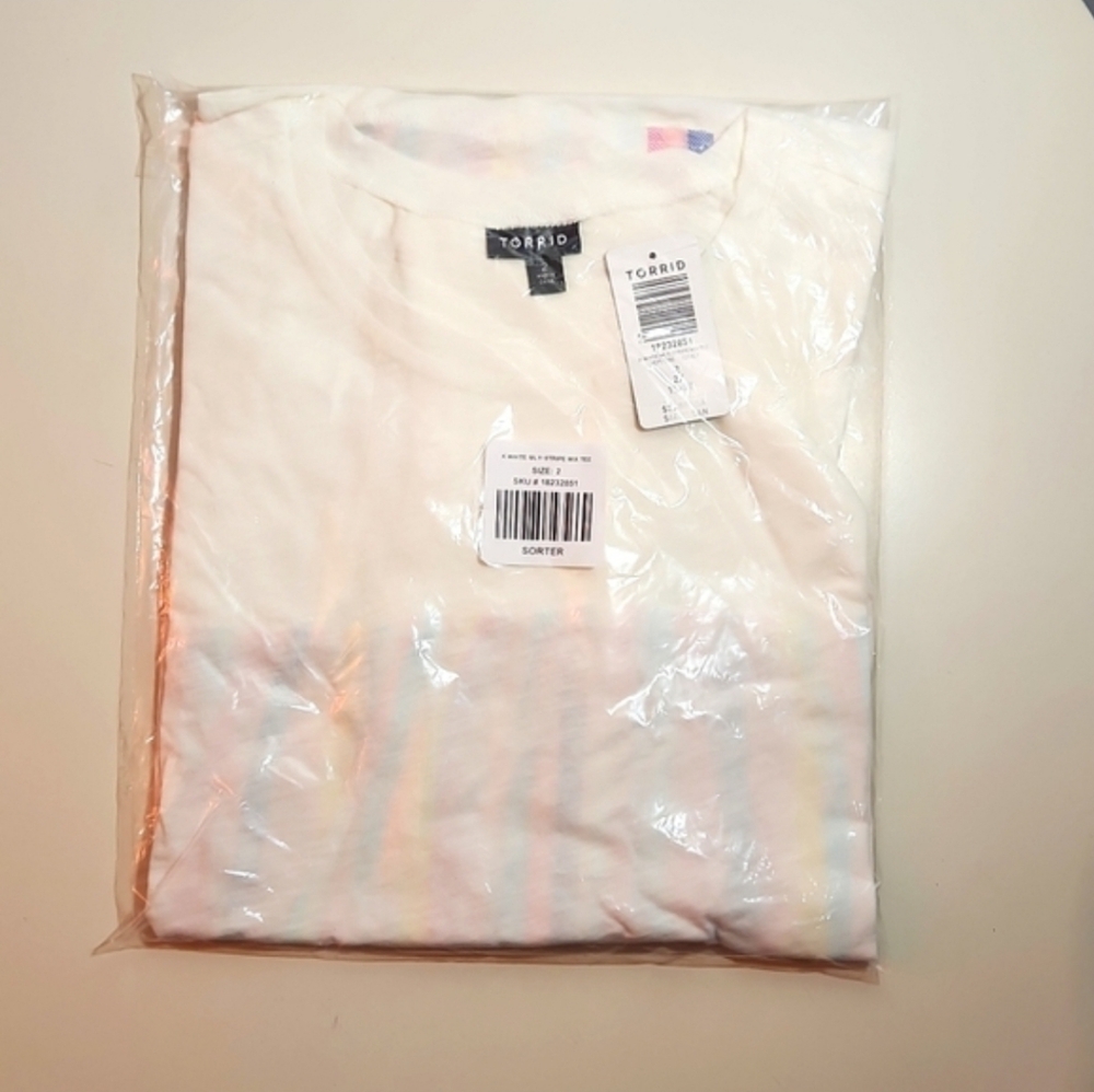 ❤️NWT TORRID TEE - PASTEL STRIPES - WHITE CLIP DOT BABYDOLL DOLMAN - PLUS SIZE - Picture 10 of 11